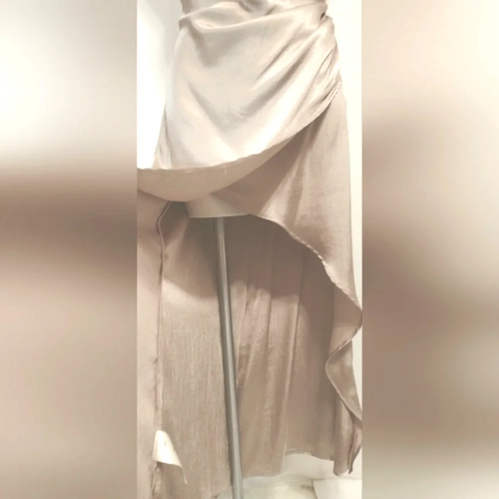 Free People Champagne Satin Slip Maxi Dress Cowl Neck Backless Quiet Luxury US 8